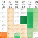 색깔 블록으로 채워진 디지털 캘린더와 시간을 블록으로 나누는 개념